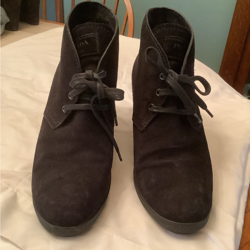 Prada Sport Hidden Wedge Black Lace Up Ankle Boot 40.5